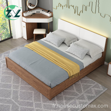 Lits de chambre à coucher en bois modernes nordiques Lit moderne